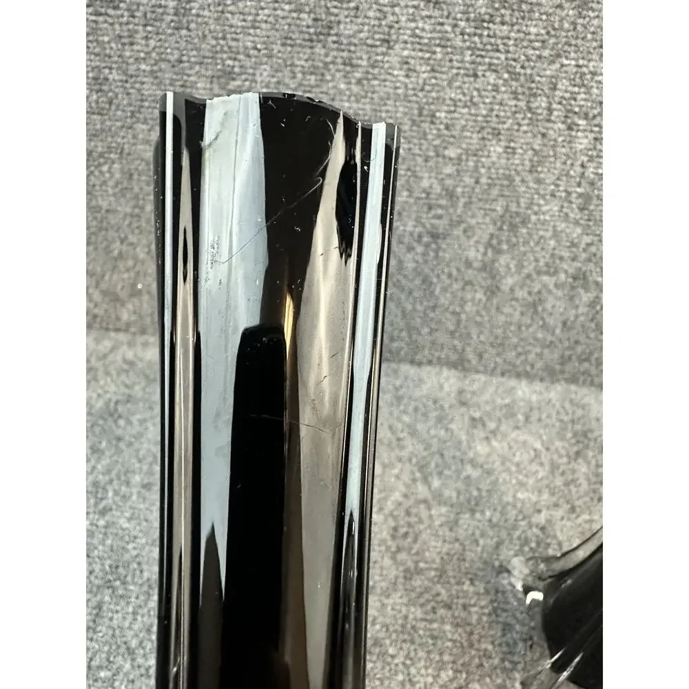 Pair Black Art Glass Bud Vases 12in Tall Slim Elegant Vintage Decor